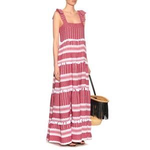 Dodo Bar Or Womens Amal Dress Maxi Tiered Sleeveless Tasseled Pink Large NEW